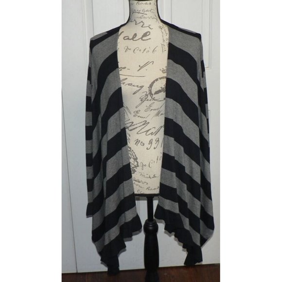 Sweet Romeo Women's Striped Open Front Sweater Cardigan in Black & Grey Small - Picture 1 of 5